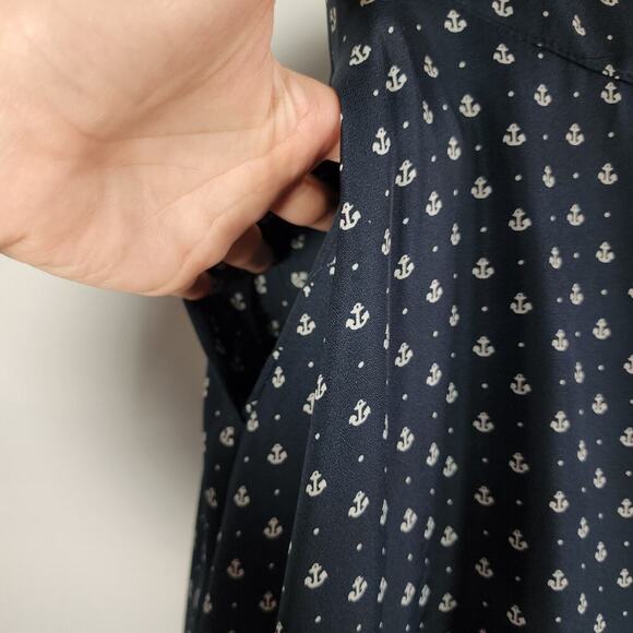 VooDoo Vixen Blue White Nauticle Print Button A-Line Midi Swing Skirt Size L - Picture 3 of 7